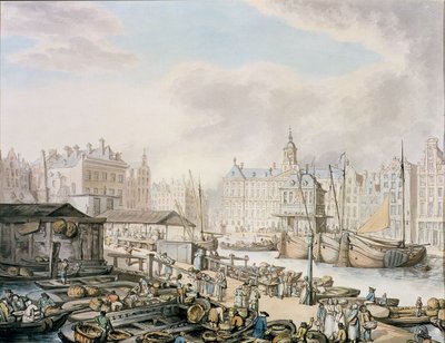 Feyge-Damm und Teil des Fischmarktes, Amsterdam, um 1794 von Thomas Rowlandson
